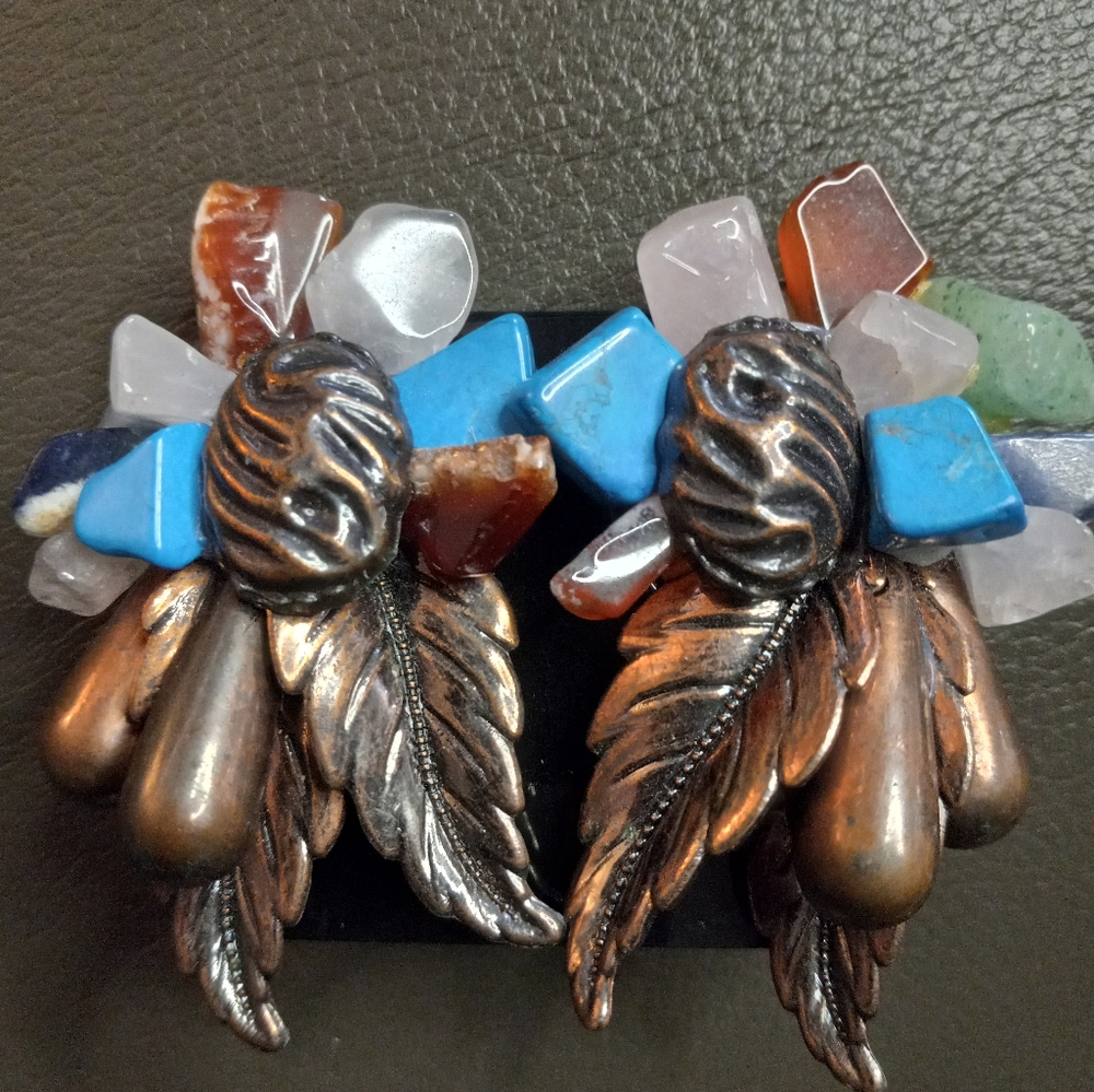 CLIP-ON EARRINGS Elegant Multicolor Stone Leaf